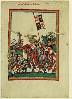 Medieval Illuminated Lettering Drucke: Duke John I of Brabant (From the Codex Manesse), Between 1305 and 1340. Artist: Anonymous
