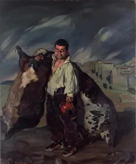 Drucke von Zwerg Gregorio, 1908. Mann mit einem ungeheuren Weinschlauch Z Drucke: Zwerg Gregorio, 1908. Künstler: Ignacio Zuloaga