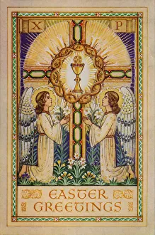 Colorful Floral Patterns Drucke: Easter Greetings, 1930s. Creator: Unknown