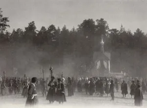 Monochromes Kunstwerk Drucke: Osterprozession im Sarower Zentrum der Heiligen Johannes-Golowatki-Kathedrale in Russland (Sarov)
