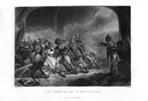 British Empire India Drucke: Last Effort and Fall of Tippoo Sultan (1799), mid-19th century. Artist: Walker