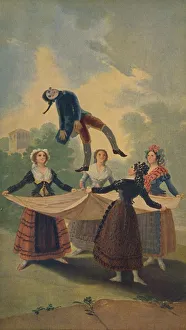 Drucke von El Pelele (Der Puppenmann), 1791-1792 (um 1934). Vier junge Frauen lachen und spielen; sie werfen ein Deckchen über eine Puppe oder Manikin Francisco Goya Drucke: Der El Pelele, (Das Puppenmanneken), 1791-1792. Künstler: Francisco Goya