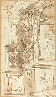 Brown Ink Drawings Drucke: An Elaborately Sculpted Frame. Creator: Unknown