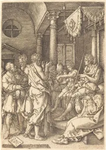 Old Master Printmaking Drucke: The Two Elders Convicted by the Testimony of Daniel, 1555. Creator: Heinrich Aldegrever