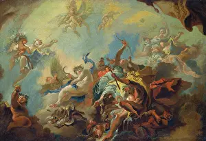 Allegorical Figure Painting Drucke: The Four Elements, Preparatory Study for a Painted Ceiling (Allegory of Time?)