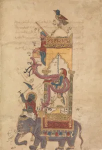 Das Elefantuhrwerk aus einem Buch der Kenntnis von künstlichen mechanischen Werkzeugen. A.H