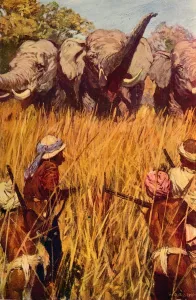 Vintage Elephant Illustrations Drucke: Elephants in Chase, c1850 (c1912)