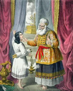 Christianity In The 19th Century Drucke: Eli questioning Samuel regarding his vision, 1870s. Artist: Siegfried Detlev Bendixen