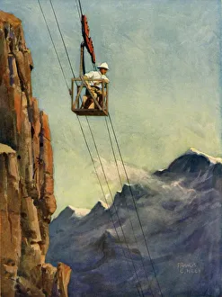 Ward Lock And Co Publications Drucke: Engineers at Work on a Mountain Ropeway, c1930. Creator: Francis E Hiley