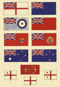 Union Jack Illustration Drucke: Some Ensigns of Britain and the Commonwealth, c1948. Creator: Unknown