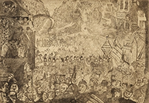 Black And White Etching Art Drucke: Entry of Christ into Brussels, 1898. Creator: James Ensor