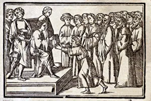 Ancient Roman Literature Drucke: Epigrams by Marcus Valerius Martial, engraving representing Martial delivering