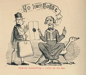 English Monarchy Drucke: Ethelred despatching a Letter by his Son, c1860, (c1860). Artist: John Leech