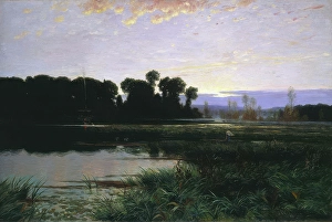 Norwegian Landscape Painting Drucke: Evening atmosphere, Started 1880, finished 1883. Creator: Johannes Martin Grimelund