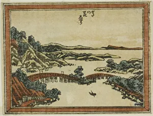 Hokusai Woodblock Prints Drucke: Evening Glow at Seta (Seta no sekisho)
