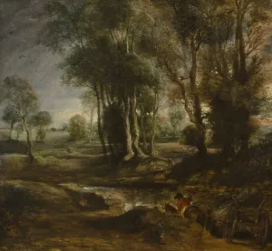 Flemish Baroque Artists Drucke: Evening Landscape with Timber Wagon, 1630-1640. Artist: Rubens, Pieter Paul (1577-1640)