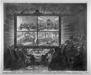 James Gillray Satire Drucke: Exhibition of a democratic-transparency, - with its effect upon patriotic feelings
