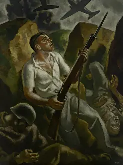 Spanish Civil War Art Drucke: The Exodus. Triptych of War, left panel, 1937-1938. Creator: Arteta, Aurelio (1879-1940)