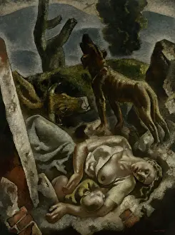 Spanish Civil War Art Drucke: The Exodus. Triptych of War, right panel, 1937-1938. Creator: Arteta, Aurelio (1879-1940)