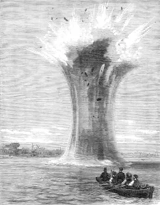Versuche mit Torpedoschüssen in Chatham: Explosion eines 440-Pfünders, 1865. Ersteller: Unbekannt.
