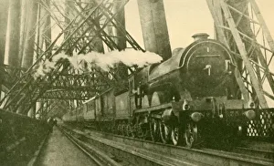 British Engineering Wonders Drucke: An Express Train Crossing the Forth Bridge, c1930. Creator: Leslie J. Thompson