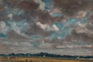 John Constable Oil On Canvas Drucke: Extensive Landscape with Grey Clouds, ca. 1821. Creator: John Constable
