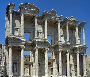 Celsus Library Ephesus Drucke: Facade of Celsus Library, Ephesus, Near Selcuk, Turkey, 1999. Creator: LTL