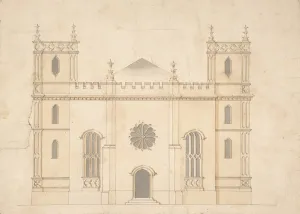 Fassade einer gotischen Wiedereinführungskirche, 1745-76. Schöpfer: Zugeschrieben an Henry Keene
