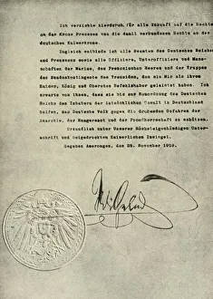 The Great World War Book Series Drucke: Facsimile of the Deed of Abdication of the German Emperor, William II, 1919, (c1920)