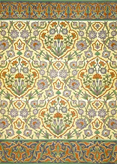 Egyptian Decorative Arts Drucke: Faience mural with border using highly stylised repeating patterns of vegetal and floral forms