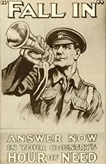 World War I Recruitment Poster Drucke: Fall In : Answer Now in Your Countrys Hour of Need, 1915, (1935). Creator: Unknown