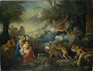 Holy Family Portraits Drucke: The Fall of the Idols and the Rest on the Flight into Egypt, ca 1775. Creator: Lagrenee