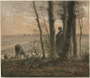Drucke von Fallende Blätter, um 1866 Impressionistische Gemälde Drucke: Fallende Blätter um 1866 von Jean François Millet
