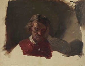 Romantic Era Painting Drucke: Farmer. Study for Low Church Devotion, probably 1847. Creator: Adolph Tidemand