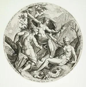 Mythology In Art Drucke: The Three Fates, 1587. Creator: Jacob Matham