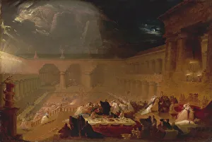Fine Art Oil Canvas Drucke: The Feast of Belshazzar, 1820. Creator: Martin, John (1789-1854)