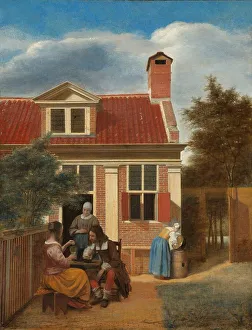 Pieter De Hooch Paintings Drucke: Figures in a Courtyard behind a House, c.1663-c.1665. Creator: Pieter de Hooch