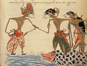 British Library Manuscripts Drucke: Two figures standing on a fish, 1804. Creator: Unknown