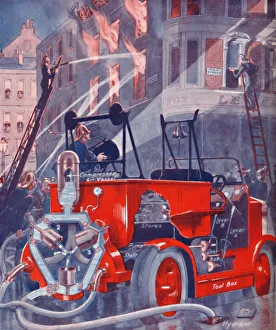 Vintage Fire Brigade Photos Drucke: How The Fire Engine Puts Out The Fire, 1935