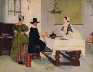 Drucke von Zwischen zwei Feuern; K.-d.: 1892 Gemälde im Besitz der Tate Britain in London aus 'Fame: Famous Paintings' von J.G.Pirie (veröffentlicht bei W.&G.Foyle Ltd., London, 1938) Küche Drucke: Zwischen zwei Feuern, 1892-1938 von Francis Davis Millet