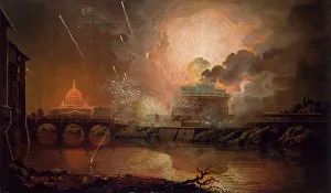 Joseph Wright Of Derby Art Drucke: Firework Display at the Castel Sant Angelo, 1774-1778. Creator: Joseph Wright of Derby