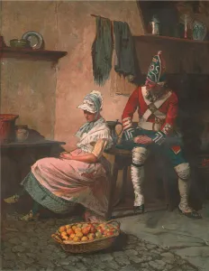 Der erste Angriff; Nach Seymour Lucas, A. R. A, R. I. 1888. Künstler: Unbekannt