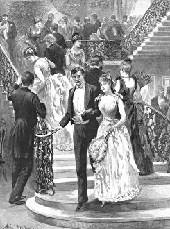 Victorian Era Social Gatherings Drucke: My First Ball; Going down to Supper, 1890. Creator: Arthur Hopkins