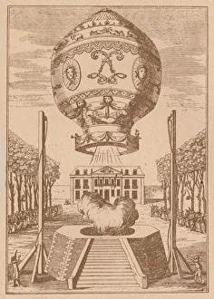 Montgolfier Brothers Drucke: The first balloon ascent, c1785 (1919)