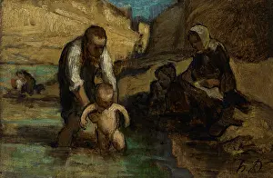 Motherly Love Images Drucke: The first bath, c1852. Creator: Daumier, Honore (1808-1879)
