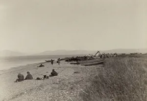 Der erste Tag der Entladung von Baustoffen am Kap Alexandr, 1889. Ersteller unbekannt