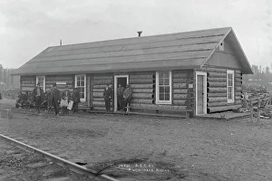 Black And White Train Station Photos Drucke: The first depot at Anchorage, between c1900 and c1930. Creator: Unknown