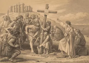 Christianity In Britain Drucke: The First Preaching of Christianity in Britain, c1900. Artist: John Easton
