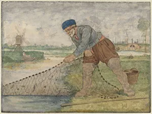 Ein Fischer mit dem Fischfangnetz holt zu Boden ein, um 1625-um 1630 von Künstler Hendrik Averbek entstanden ist