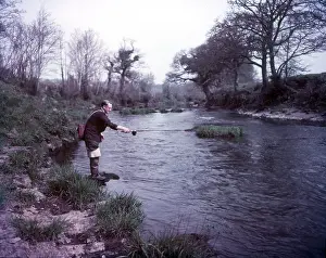 Cornish Countryside Scenes Drucke: Fishing on the Tamar, Cornwall, c1955. Creator: Arthur Charles Kirby Ware